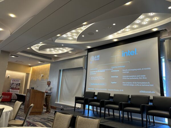 AI-MI Associate Director Peter Frazier presents AI-MI industry engagement with Intel at the Cornell Materials Hub symposium